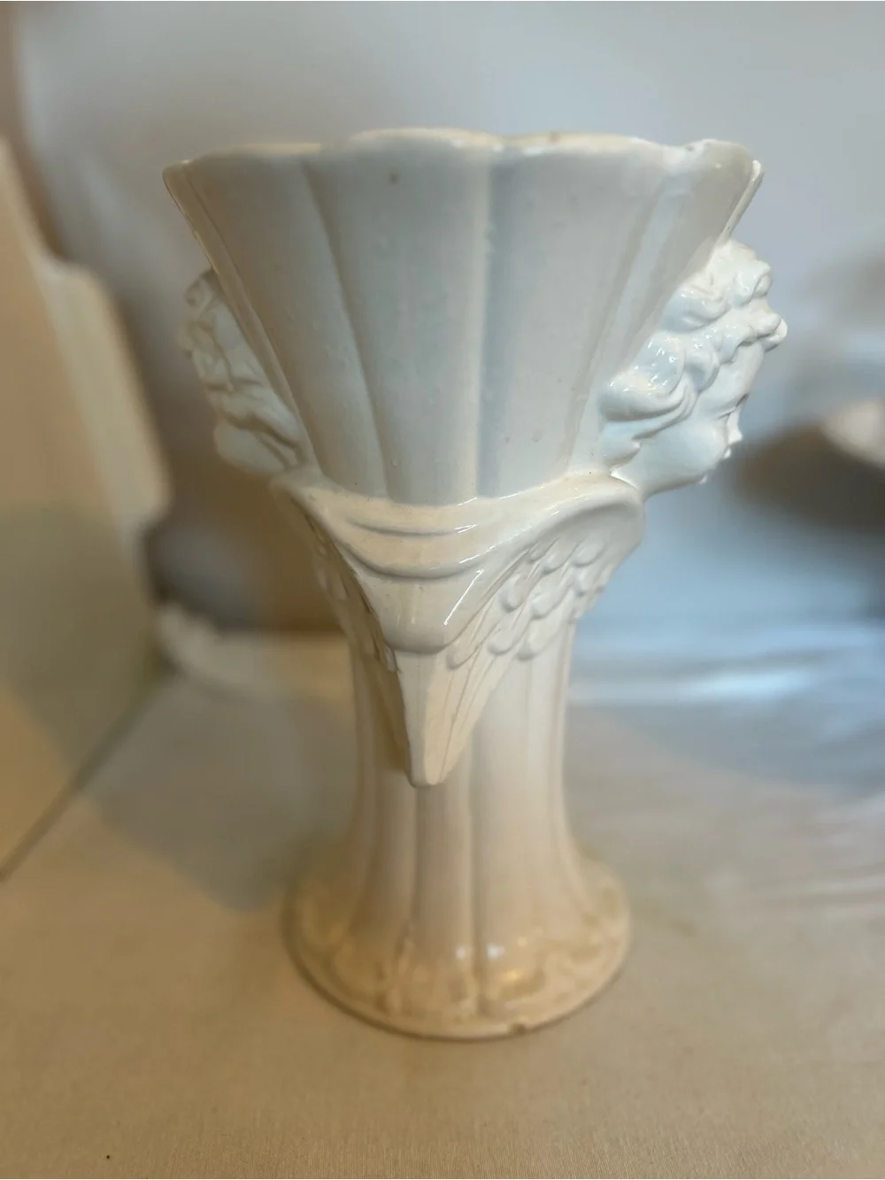 Vintage White Chalkware Angel Face Vase
